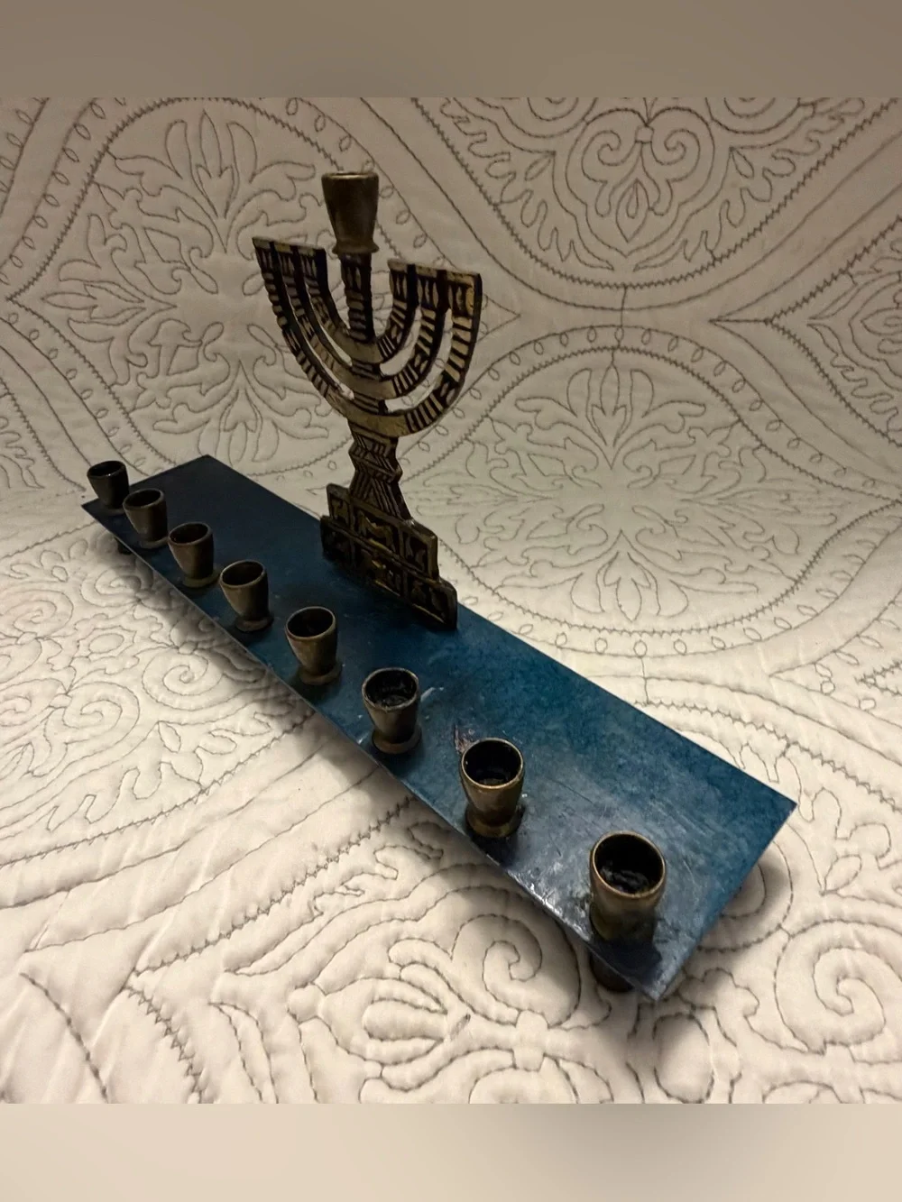 Blue and Gold Menorah/ Hanukkia Candle Holder